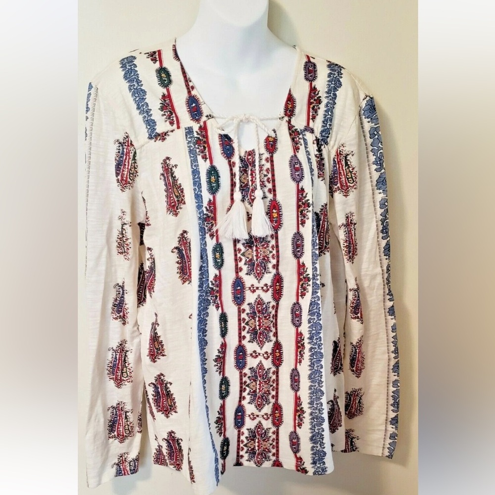 Sundance Women's Embroidered Blouse - Cream, Blue, and Red